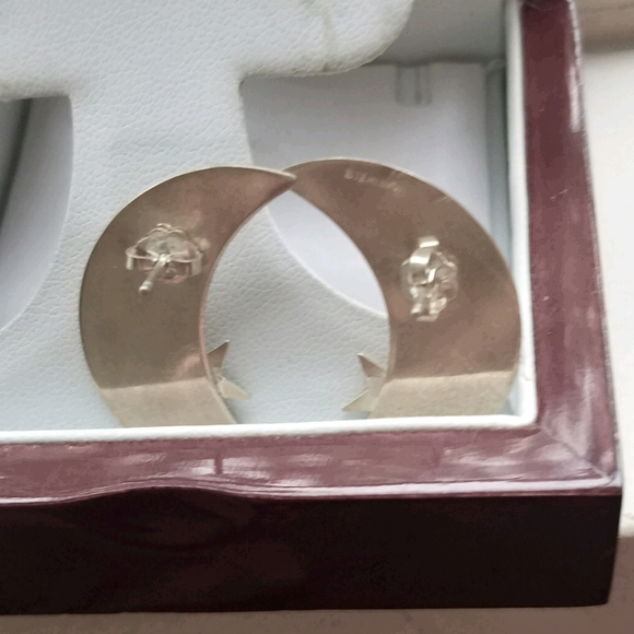 Moon & Star Sterling Silver Earrings - Picture 2 of 2